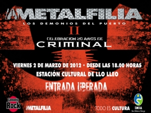 Criminal llega a celebrar sus 20 años de trayectoria en San Antonio. Segunda versión de Metalfilia este viernes