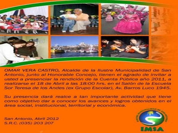 Invitaci&oacute;n para la Cuenta P&uacute;blica del alcalde Omar Vera. 